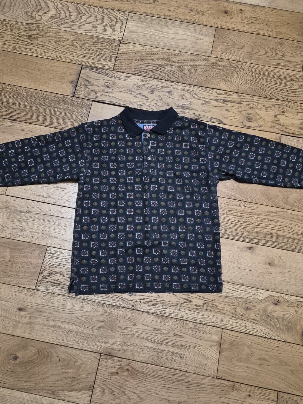 Vintage Bugle Boy Boys XL Geometric Print Polo Shirt 90s Retro